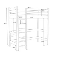 Detská vyvýšená posteľ z masívu borovice TEXAS - 190x90 cm - KAŠMÍROVÁ