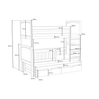 Detská poschodová posteľ z masívu borovice FLORIDA s prístelkou a šuplíky - 190x90 cm - BIELA