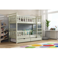 Detská poschodová posteľ z masívu borovice KAREL so šuplíkmi - 190x90 cm - OLIVOVO ZELENÁ