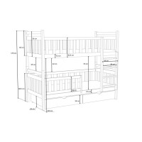 Detská poschodová posteľ z masívu borovice KAREL so šuplíkmi - 190x90 cm - PRÍRODNÁ BOROVICA