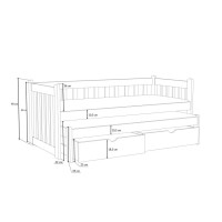 Detská posteľ z masívu borovice KRYŠPÍN s prístelkou a šuplíky - 190x90 cm - BIELA
