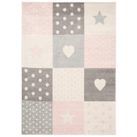 Kusový koberec AZUR srdiečka a hviezdičky - šedý/ružový/biely, 160x220 cm