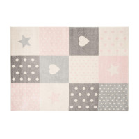 Kusový koberec AZUR srdiečka a hviezdičky - šedý/ružový/biely, 160x220 cm