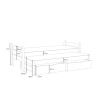 Detská posteľ z masívu borovice PATRICIE s prístelkou a šuplíkmi - 190x90 cm - BIELA