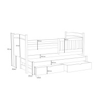 Detská posteľ z masívu borovice SABINA s prístelkou a šuplíky - 180x80 cm - PRÍRODNÁ BOROVICA