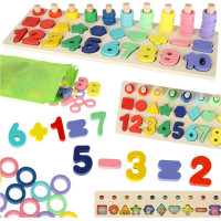 Drevená Montessori vkladačka s tvarmi a číslami 3v1