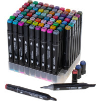 Obojstranné liehové fixy v púzdre 80 ks + stojan