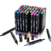 Obojstranné liehové fixy v púzdre 80 ks + stojan