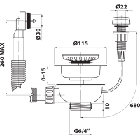 Bruckner Drezová výpusť 6/4", s prepadom a ovládaním, nerez 155.122.1