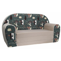 Detská rozkladacia JUNIOR pohovka Lesné zvieratká - tmavo zelená/béžová