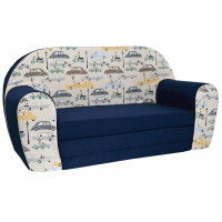 Detská rozkladacia JUNIOR pohovka Retro auta - tmavo modrá/krémová