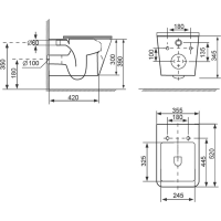 Sapho PORTO závesná WC misa, Vortex Rimless, 35, 5x52cm, biela PZ102V