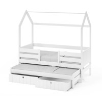 Detská domčeková posteľ z masívu borovice NOLAN II so šuplíkmi a prístelkou - 200x90 cm - biela