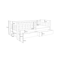 Detská posteľ z masívu borovice BEN so šuplíkmi - 180x80 cm - ŠEDÁ