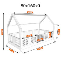 Detská domčeková Montessori posteľ z masívu borovice LUNA L - 160x80 cm
