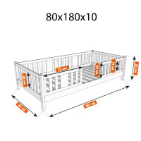 Detská posteľ z masívu borovice NIKO 10 - 180x80 cm