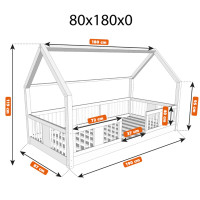 Detská domčeková Montessori posteľ z masívu borovice LUNA L - 180x80 cm