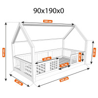 Detská domčeková Montessori posteľ z masívu borovice LUNA L - 190x90 cm