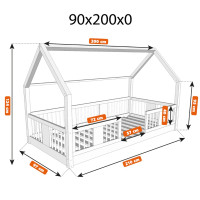Detská domčeková Montessori posteľ z masívu borovice LUNA L - 200x90 cm