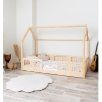 Detská domčeková Montessori posteľ z masívu borovice LUNA L - 200x90 cm