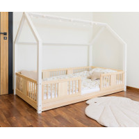 Detská domčeková Montessori posteľ z masívu borovice LUNA L - 200x90 cm