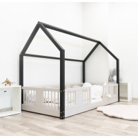 Detská domčeková Montessori posteľ z masívu borovice LUNA L - 200x90 cm