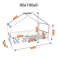 Detská domčeková Montessori posteľ z masívu borovice LUNA S - 190x90 cm