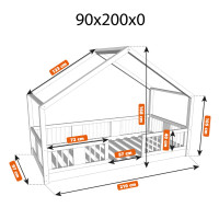 Detská domčeková Montessori posteľ z masívu borovice LUNA S - 200x90 cm
