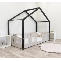 Detská domčeková Montessori posteľ z masívu borovice LUNA S - 180x80 cm