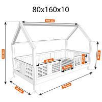 Detská domčeková posteľ z masívu borovice LUNA L 10 - 160x80 cm