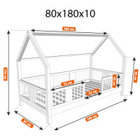 Detská domčeková posteľ z masívu borovice LUNA L 10 - 180x80 cm
