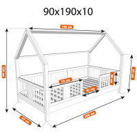 Detská domčeková posteľ z masívu borovice LUNA L 10 - 190x90 cm