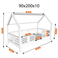 Detská domčeková posteľ z masívu borovice LUNA L 10 - 200x90 cm