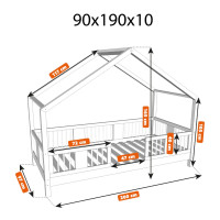 Detská domčeková posteľ z masívu borovice LUNA S 10 - 190x90 cm