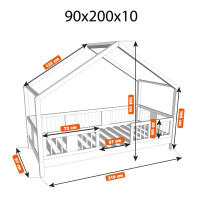 Detská domčeková posteľ z masívu borovice LUNA S 10 - 200x90 cm