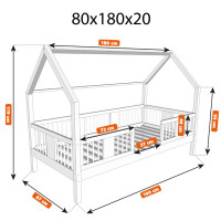 Detská domčeková posteľ z masívu borovice LUNA L 20 - 180x80 cm