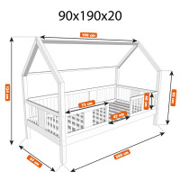 Detská domčeková posteľ z masívu borovice LUNA L 20 - 190x90 cm
