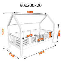 Detská domčeková posteľ z masívu borovice LUNA L 20 - 200x90 cm