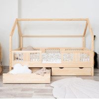 Detská domčeková posteľ z masívu borovice LUNA L 20 - 180x80 cm