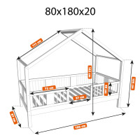 Detská domčeková posteľ z masívu borovice LUNA S 20 - 180x80 cm