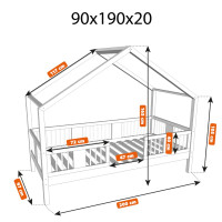 Detská domčeková posteľ z masívu borovice LUNA S 20 - 190x90 cm