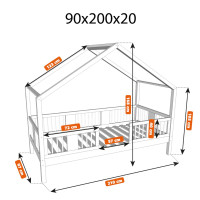 Detská domčeková posteľ z masívu borovice LUNA S 20 - 200x90 cm