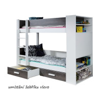 Detská poschodová posteľ z masívu borovice GASPAR so šuplíkmi a regálom - 200x80 cm - biela