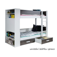 Detská poschodová posteľ z masívu borovice GASPAR so šuplíkmi a regálom - 200x80 cm - biela