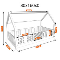 Detská domčeková Montessori posteľ z masívu borovice NIKO L - 160x80 cm