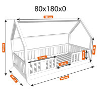 Detská domčeková Montessori posteľ z masívu borovice NIKO L - 180x80 cm