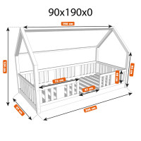 Detská domčeková Montessori posteľ z masívu borovice NIKO L - 190x90 cm