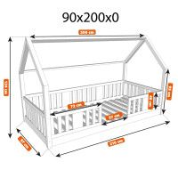Detská domčeková Montessori posteľ z masívu borovice NIKO L - 200x90 cm