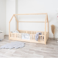 Detská domčeková Montessori posteľ z masívu borovice NIKO L - 160x80 cm