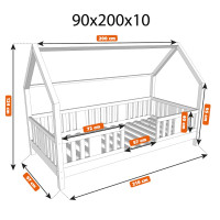 Detská domčeková posteľ z masívu borovice NIKO L 10 - 200x90 cm